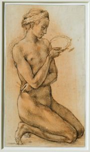 Michelangelo Buonarroti TitleNude Woman, Kneeling Work Type drawing Date around 1500 Material pen and brown ink, heightened with white wash, on white paper Measurements 26.7 x 15.3 cm Repository Muse du Louvre, INV 726, recto.